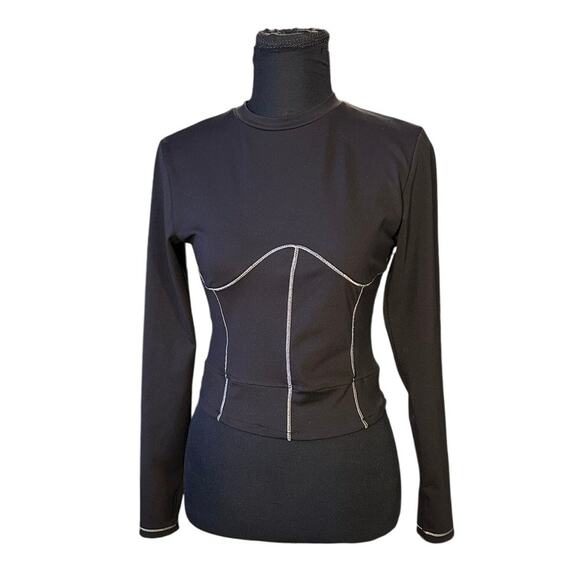 The Giving Movement Black Exposed Seam Fitted Long Sleeve Cropped Top Size L - Picture 1 of 7
